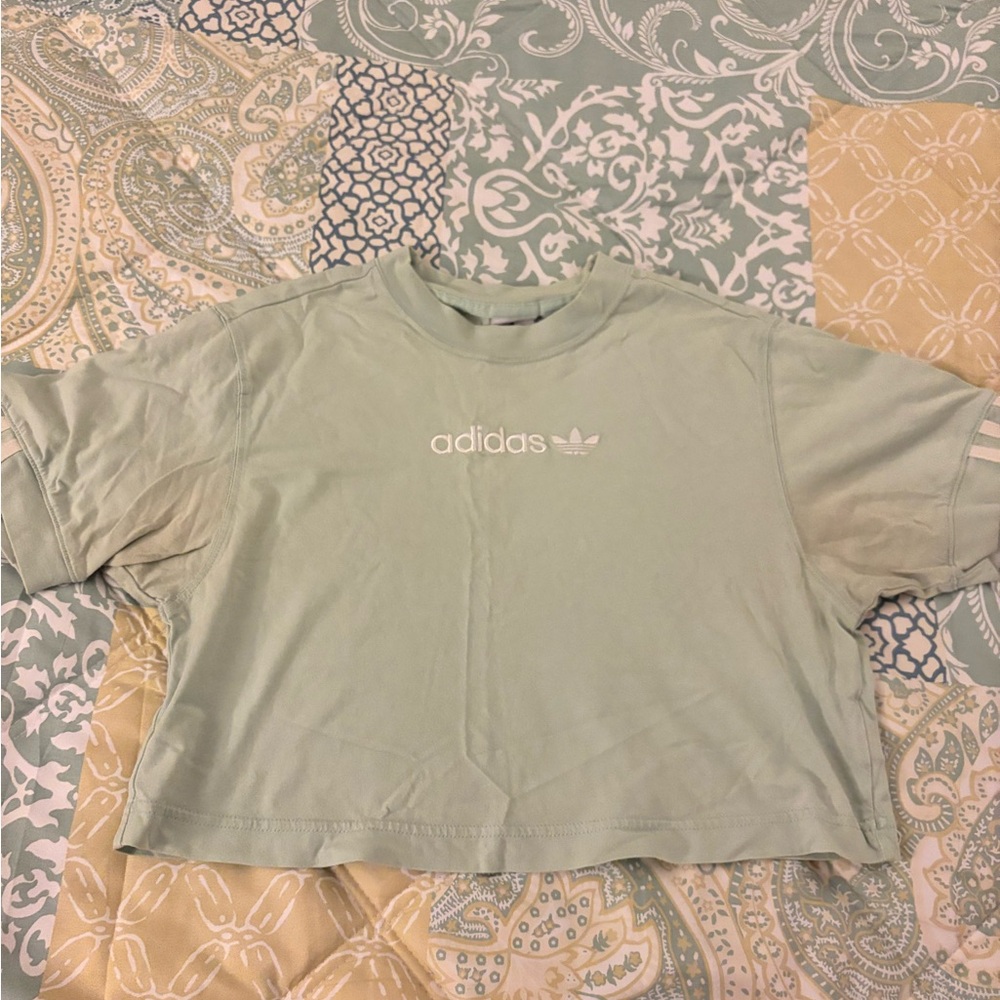 Mint Green Cropped Adidas Tee, Size S